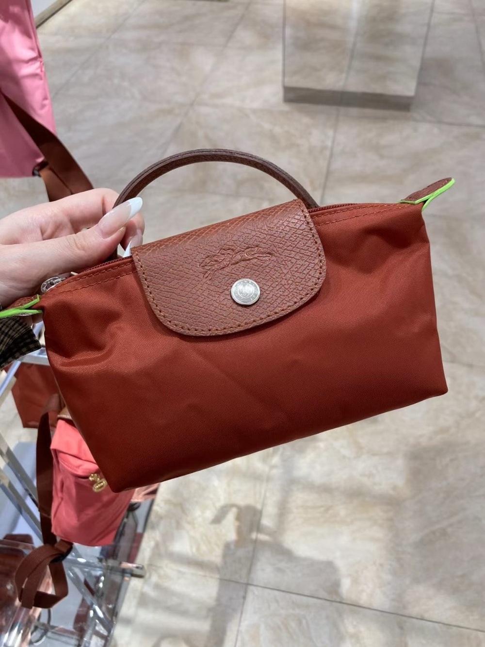 New Longchamp Le Pliage Recycled Canvas Cosmetics Case - Chestnut - Picture 7 of 11